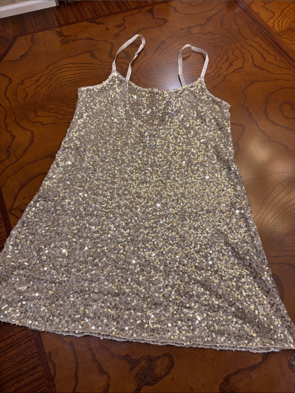 Intimately Free People Gold Sequin Mini Sheer Slip Dress with Adjustable Straps